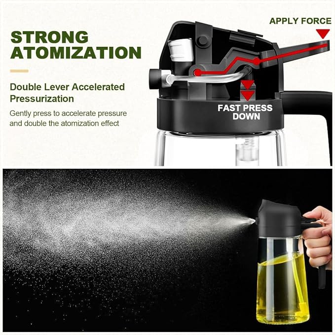 Oil Spray Bottle for Cooking, Premium Glass 2 in 1 Oil Dispenser for Kitchen, Food Grade Oil Sprayer Containers with Nozzle, Oil Bottle for Air Fryer, Roasting and Frying 500 ML