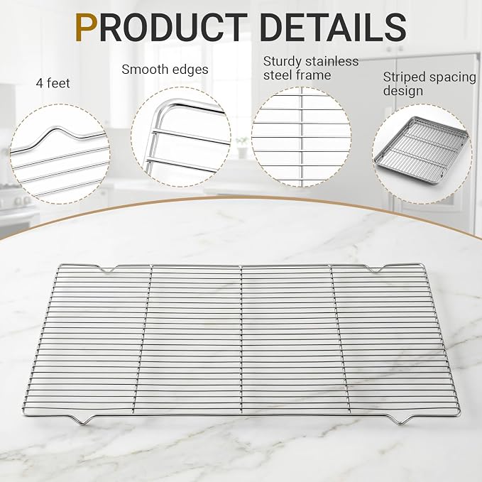 Lounsweer 8 Pcs Cooling Racks, 24L X 16W X 1H Stainless Steel Wire Rack for Baking Sheet, Large Cookie Cooling Rack, Oven Safe Cooking Racks for Sheet Pan, Dishwasher Safe
