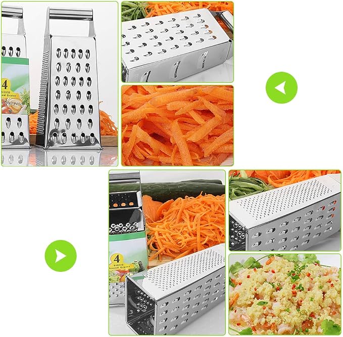 Box Grater, 4-Sided Stainless Steel Large Grater for Parmesan Cheese, Ginger, Vegetables