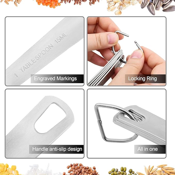 Measuring Cups Set of 7, 18/8 Stainless Steel Measuring Cups with 1/8, 1/4, 1/3, 1/2, 2/3, 3/4 & 1 Cup for Kitchen & Baking, Dry and Liquil Metal Metric Measure Cups Set