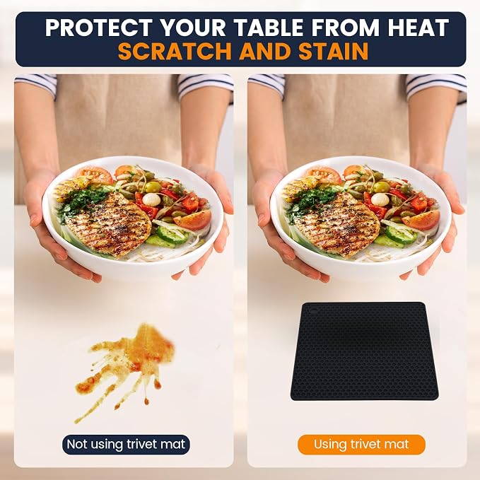 Silicone Trivet Mats 4 Heat Resistant Pot Holders Multipurpose Non-Slip Hot Pads for Kitchen Potholders, Drying mat, Jar Opener, Spoon Holder, Coaster.(Black Nordic Blue)