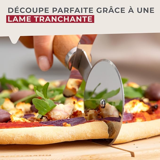 Fackelmann Pizza Cutter for Pizza and Tarte Flambée - Pizza Wheel with Sharp Stainless Steel Blade - Pizza Roller with Ergonomic Beech Wood Handle - Approx 21cm