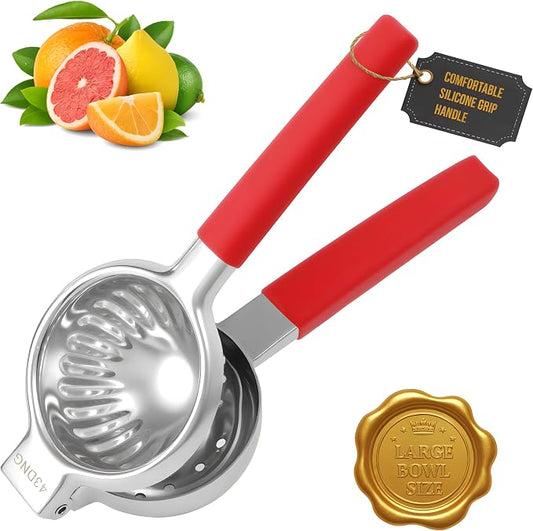 Stainless Steel Lemon Squeezer Citrus Juicer – Large Bowl, Heavy-Gauge Steel, Long Textured Non-Slip Handles – Large Size, Easy to Clean, Maximum Juice Extraction for Kitchen Use