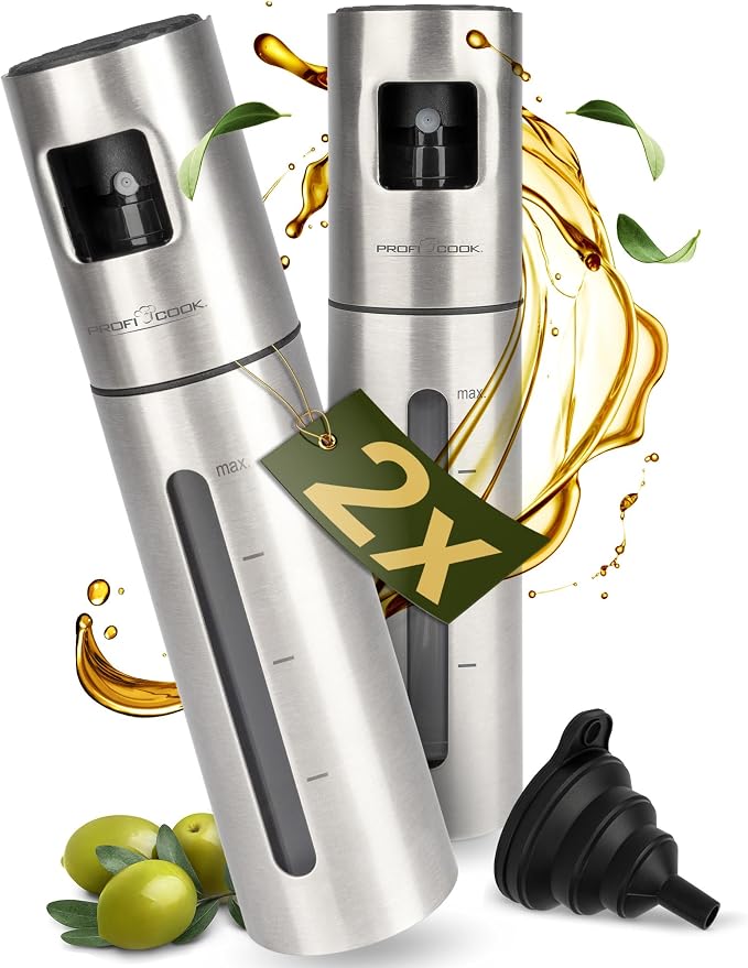 ProfiCook® Vinegar and oil sprayer, spray bottle for vinegar, oil, water, soy sauce and much more, oil sprayer ideal for fitness and diet, 100 ml, oil spray bottle with scale and silicone funnel, set
