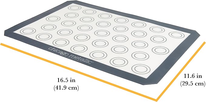Chicago Metallic Silicone Pastry Mat with Measurements,, Baking Mat with Cookie Marks Gray 16.5x11.5 Inch