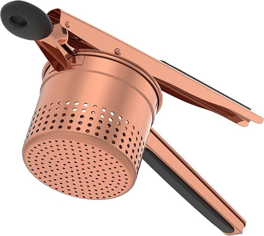 GloTika Large 15oz Potato Ricer, Heavy Duty Stainless Steel Ricer for Mashed Potatoes, Sweet Potato Masher Kitchen Tool with Ergonomic Handle, Press and Mash Kitchen Gadget, Rose Gold