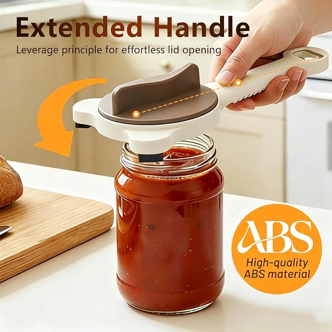 Adjustable Jar Opener with 3-Claw Grip and Bottle Opener | Plastic body,metal contact teeth,adjustable three-point grip,long lever handle,built-in bottle-cap opener,1piece