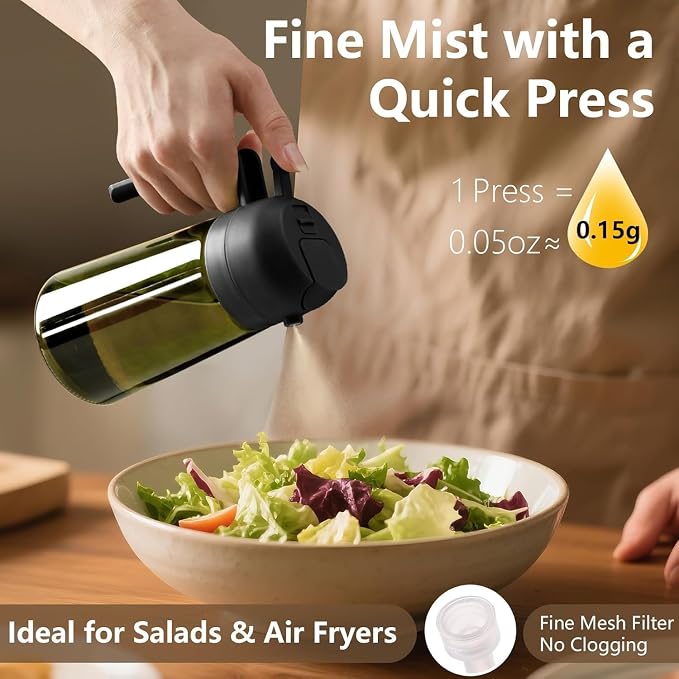 SWEET VIEW Olive Oil Sprayer for Cooking 16oz/470ml | Glass Light-Proof Oil Pourer for Kitchen with Stickers for Air Fryer, Cooking, Salad, BBQ with Stickers