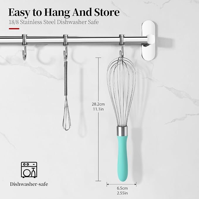 18/8 Stainless Steel Balloon Whisk for Cooking (Medium, Aqua Sky) | Heavy Duty Metal Kitchen Wire Whisker Wisking Tool Egg Beater Hand Mixer for Mixing Baking Beating Stirring Sauce Flour