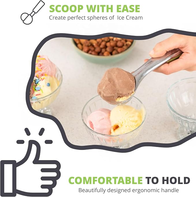 Oliver's Kitchen ® Ice Cream Scoop - Create Perfect Spheres with Our Heavy Duty Ice Cream Scooper - Comfortable Grip Handle Makes Light Work of Frozen Hard Ice Creams!