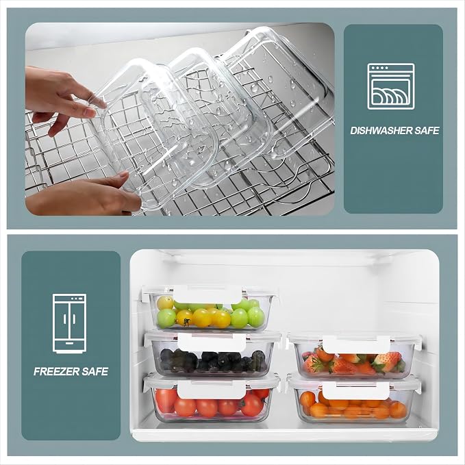 30 oz 5 Pack Glass Meal Prep Containers with Lids, White | Glass Food Storage Containers with Lids, Airtight Lunch Box, BPA-Free, Dishwasher, Microwave, Oven and Freezer Safe
