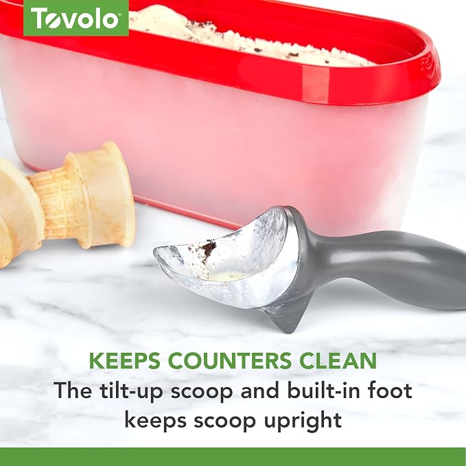 Tovolo Ice Cream Scoop Charcoal Gray Dishwasher Safe Heavy Duty Ice Cream Scooper with Elevated Tilt Up Design, Heat Retaining Ice Cream Scoops with Non Slip Handle for Cookie Dough, Gelato, Sorbet