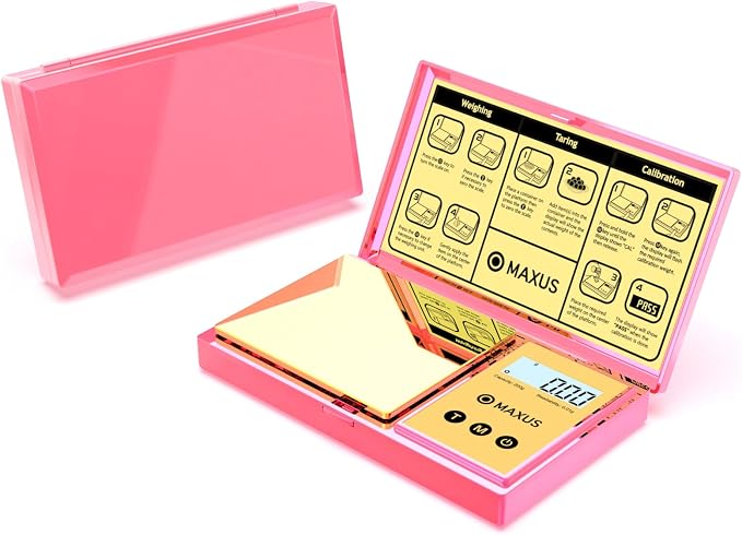 Digital Gram Scale with 200g x 0.01g Capacity | Stylish Pink Plated Shining Cover and Platform, Mini Pocket Scale for Food and Jewelry