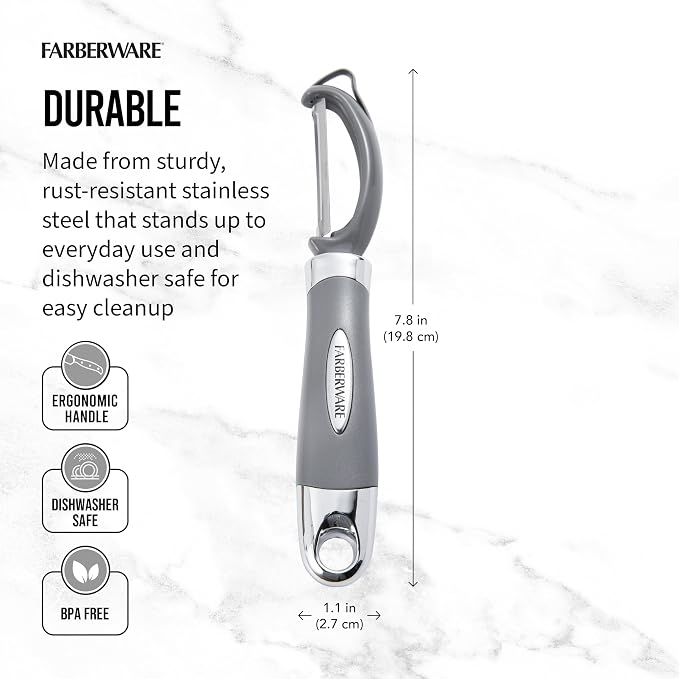 Farberware Professional Euro Vegetable Peeler with Ergonomic Handle, Razor-Sharp Stainless Steel Swivel Blade for Fruits and Vegetables, Dishwasher Safe, Jewel Grey