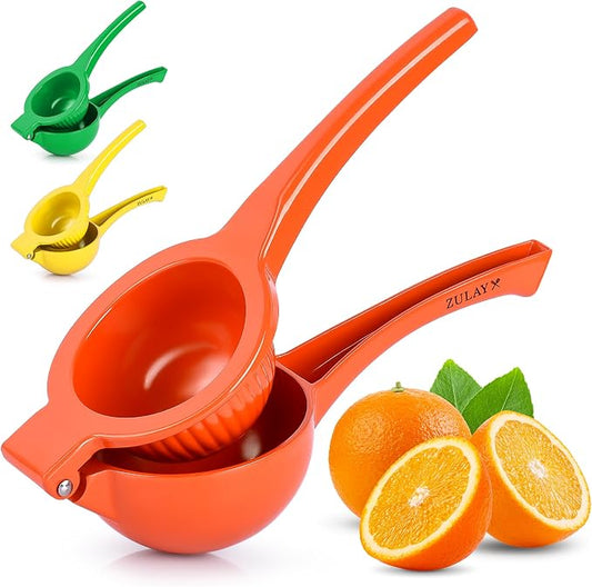 Zulay Kitchen Premium Metal Orange Squeezer – Heavy-Duty Manual Citrus Juicer for Maximum Juice Extraction – Ergonomic, Easy to Clean, Dishwasher Safe (Orange)