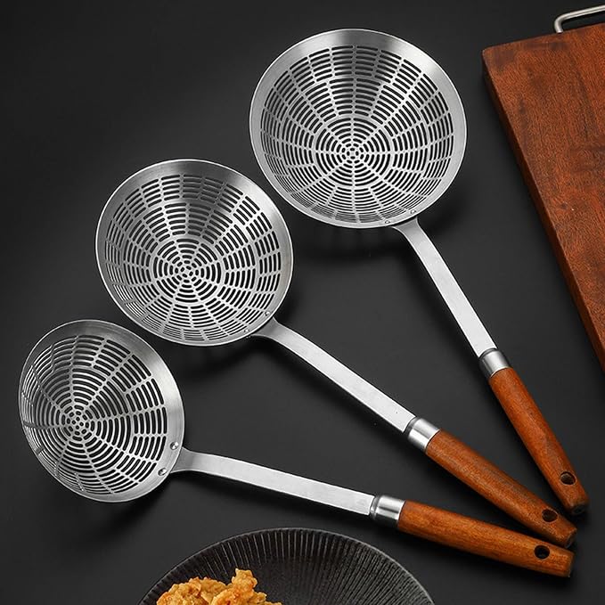 Large Bowl Slotted Spoon Comfortable Grip Handle Skimmer Ladles for Draining and Cooking Metal Kitchen Utensils Tool Restaurant Tool