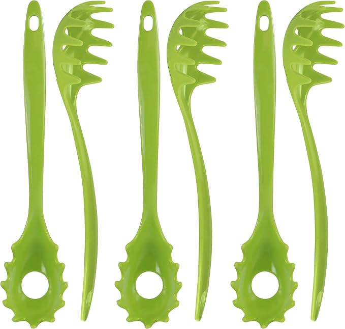 Spaghetti Spoon, Pasta Server, Fork with Ergonomic Handle, Heat Resistant, BPA Free11.5 inch Melamine Utensil by Reston Lloyd, 6 piece set, Lime