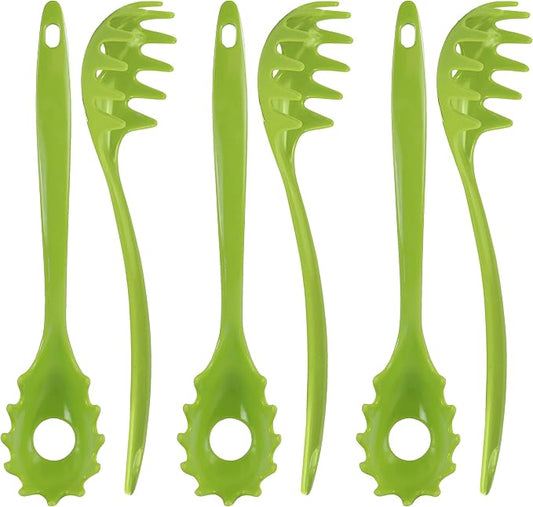 Spaghetti Spoon, Pasta Server, Fork with Ergonomic Handle, Heat Resistant, BPA Free11.5 inch Melamine Utensil by Reston Lloyd, 6 piece set, Lime