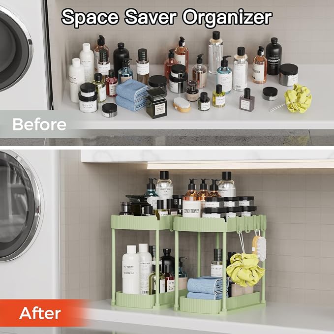 2 Packs Under Sink Pull-Out Storage Organizers, 14.8 Inches, Green | Multi-Purpose Cabinet Organizers and Storage for Bathroom & Kitchen