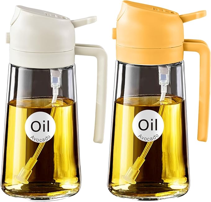 YARRAMATE 16 oz 2-in-1 Glass Olive Oil Sprayer for Cooking, WhiteOrange | Food-grade dispenser bottle, 470 ml, spray and pour, portion control, stickers included, for salad, frying and BBQ