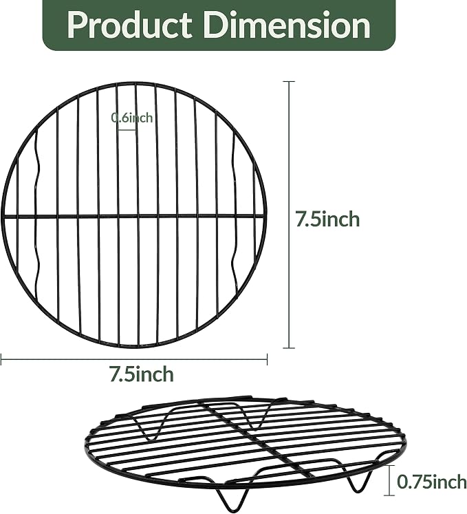 TeamFar Round Cooling Rack, 7.5’’ Small Baking Roasting Grilling Rack with Stainless Steel Core & Non-stick Coating, for Cooking Steaming Cooling, Healthy & Sturdy, Oven Safe & Easy Clean – Set of 2