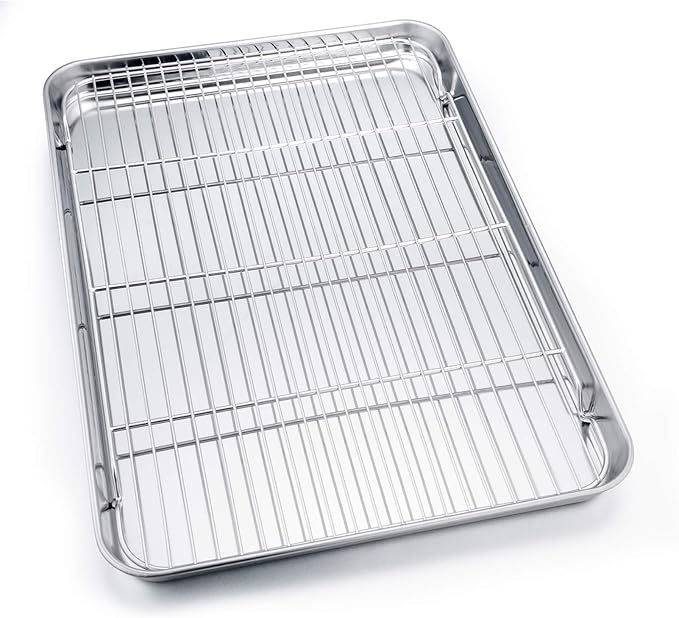 P&P CHEF 19.6 Inch Baking Sheet with Rack Set, Pans with Flat Racks | 2 Baking Sheets + 2 Cooling Wire Racks, Dishwasher & Oven Safe, Non-toxic & Lasting Use, Fit for Regular Oven