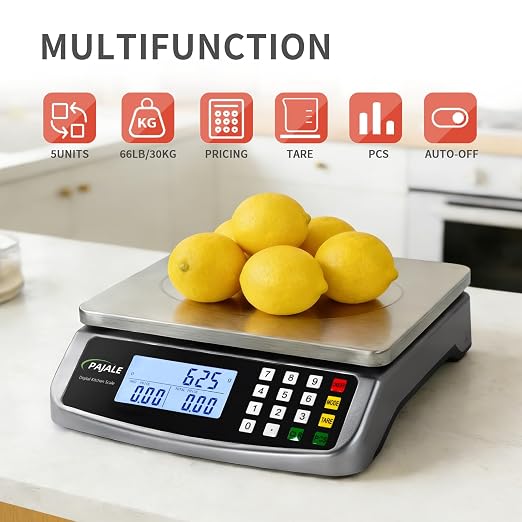 66lb/30kg Food Scale, Large Digital Kitchen Scale 0.05oz/1g Commercial Scale for Food 304 Stainless Steel Counting Scale for sourdough Bread Baking Cooking Meat Restaurant Vegetables Farm