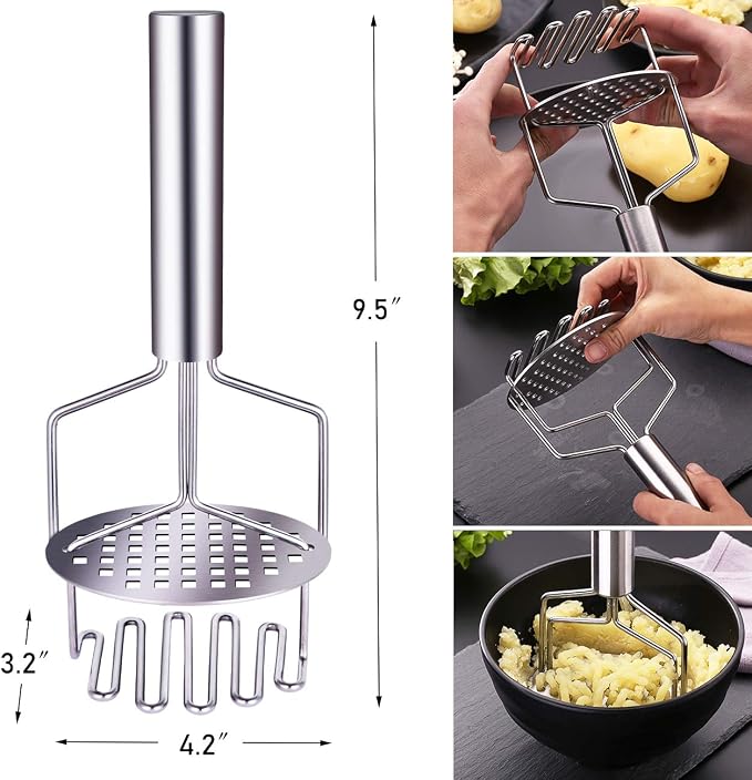 Potato Masher Stainless Steel,Dual-Press Premium Heavy Masher and Ricer Hand Tool,Perfect for Mashing Baby Food