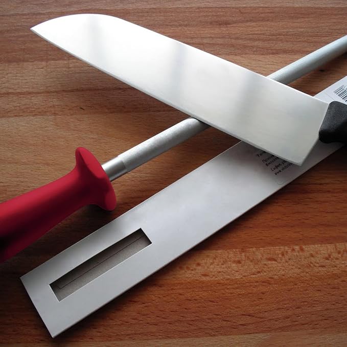 Knives Sharpener Knives Sharpening Honing Rod ALLWIN HOUSEWARE Knives Carbon Honing Steel for Chef Knives Daily Edge Maintenance Non‑Slip Handle with Anti‑Slip Metal Tip for Kitchen Cooking Gift, Red