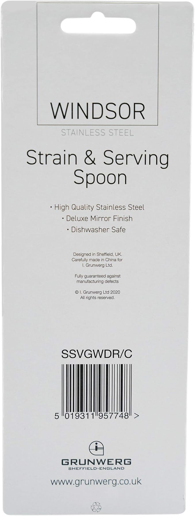 Grunwerg Windsor Carded Slotted Serving Spoon SSVGWDR/C, 18/0 Stainless Steel, Black