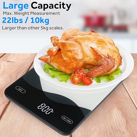 AIMILAR USB-C Rechargeable Kitchen Scale 22lb Tempered Glass Touch LED | USB-C rechargeable kitchen scale, 22lb/10kg, touch LED, 4 units & auto shut off for baking meal prep