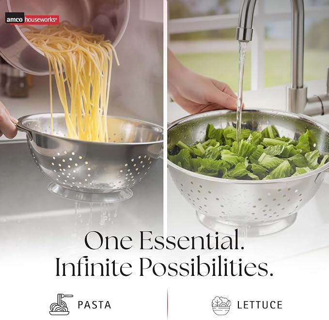 Amco 3-Piece Stainless Steel Colander Set - Silver, Set of 3