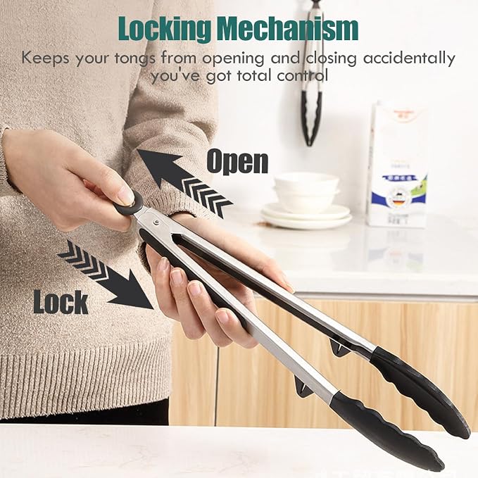 12" Kitchen Tongs, 3Pcs Tongs for Cooking with Silicone Tips, Food Grade Small Silicone Tong, Mini Serving Tong for BBQ Salad(Black,Grey,White)