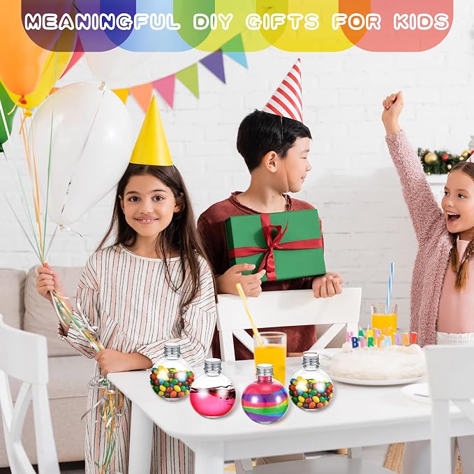 Layhit 24 Pcs Spherical Plastic Potion Bottles Ball Shape Round Bottles 3.4 oz Sand Art Jar with 5 Funnels Decorative ‌container Candy Jar for Valentines Birthday DIY Crafts(Silver,Aluminum Lid)