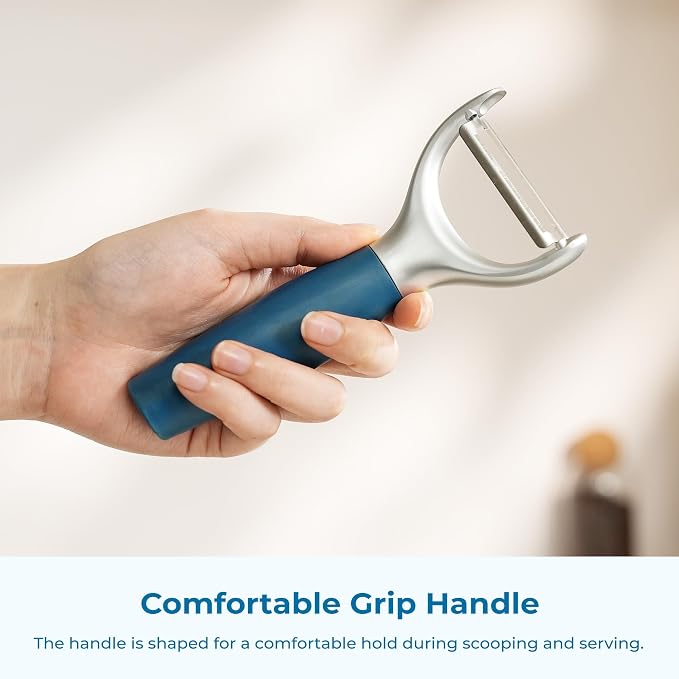OOU Vegetable Peeler, Stainless Steel Y-Peeler with Sharp Swivel Blade, Premium Zinc Alloy Construction, Ergonomic TPE Non-Slip Grip Handle, Blue