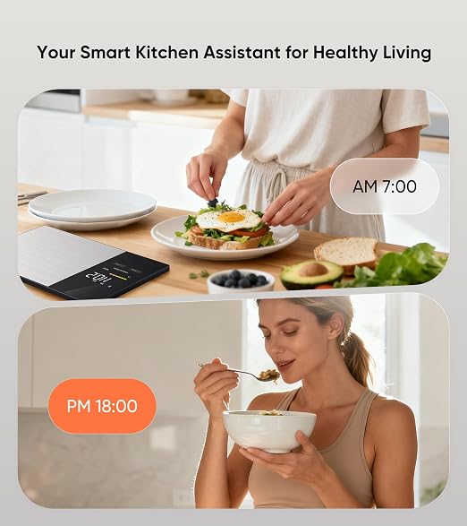 Smart Nutrition Food Scale with LED Display, Tracks Calories, Fat, Carbs & Protein via App, 1g Precision Digital Kitchen Scale for Healthy Eating & Meal Prep