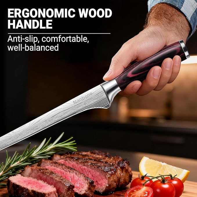 Carving Knife 10 Inch Ham Slicing Knife for Meat Cutting, Ultra Sharp Kitchen Knife High Carbon Stainless Steel Butcher Knife with Wooden Handle, Chinese Cleaver for Perfect Birthday Gifts