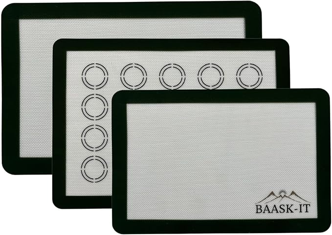Silicone Baking Mats Set – 3 Pcs, Non-Stick Reusable, Parchment-Free Oven liners (18" x 13" + 15" x 10")
