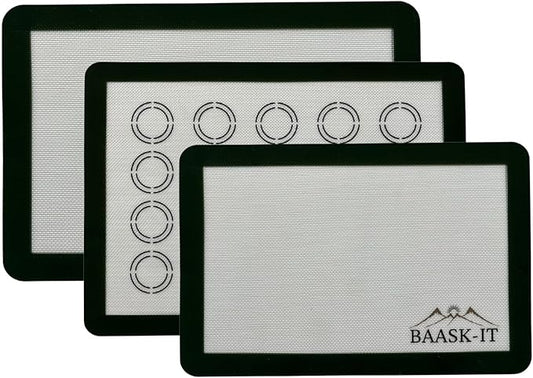 Silicone Baking Mats Set – 3 Pcs, Non-Stick Reusable, Parchment-Free Oven liners (18" x 13" + 15" x 10")