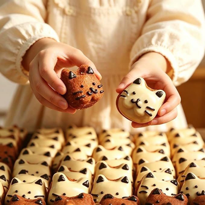 Mini Cat Shaped Muffin Pans, 12 Cavity Non-Stick Madeleine Mold Cake Pan, Mini Muffin for Edible Cat Cake Topper Decoration Shower Birthday Party Decorations