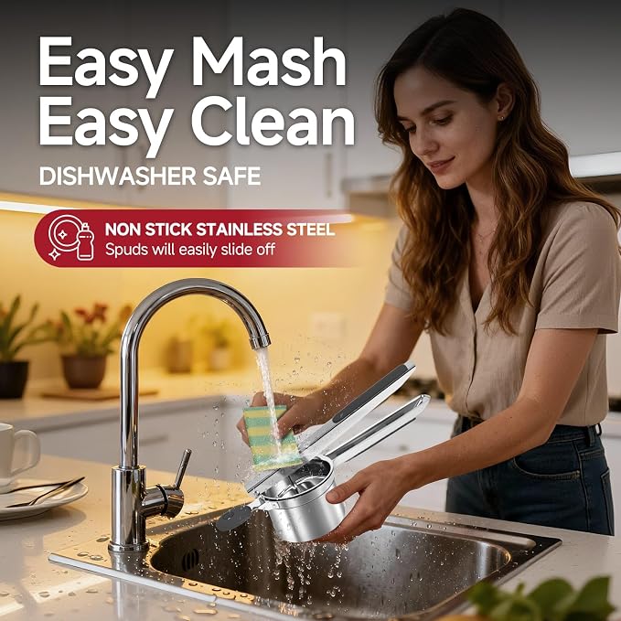 Potato Ricer for Mashed Potatoes-Stainless Steel 15oz | Large Capacity,All Clad,Heavy Duty,Ergonomic Handle for Spaetzle,Oranges, Lemons, Pumpkins, Carrots, Avocados(BLACK)
