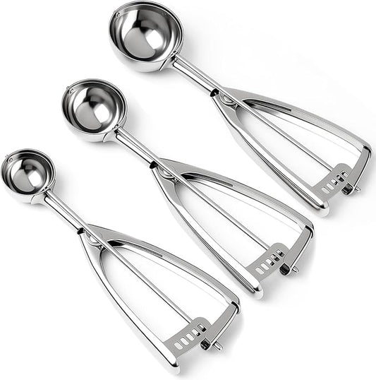 Saebye Cookie Scoop Set, Cookie Scoops for Baking Set of 3, Cookie Dough Scoop, 1 Tbsp/ 2 Tbsp/ 3 Tbsp, Melon Baller Scoop, Ice Cream Scoop with Trigger, for Cookie Cupcake Muffin Ice Cream Truffles