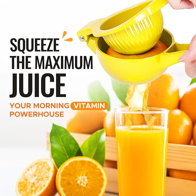 Zulay Kitchen Premium Quality Metal Orange Squeezer, Citrus Juicer, Manual Press for Extracting the Most Juice Possible - Orange Juicer (Yellow)
