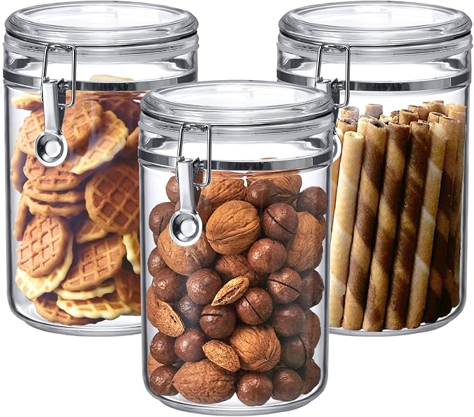 Cathy - 56-Ounce Plastic Canister (Set of 3), Plastic Airtight Food Container, Stackable for Pantry Storage, BPA-Free and Shatter-Proof, Perfect for Home and Commercial Use