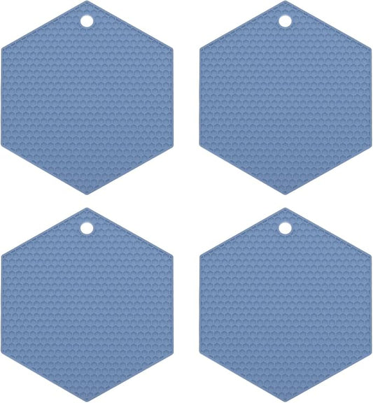uxcell 4pcs Silicone Trivet Mats Heat Resistant Silicone Pot Holders for Hot Pots and Pans, Non-Slip Hot Pads for Kitchen Hot Dishes Table Countertops, Light Blue(Hexagonal)