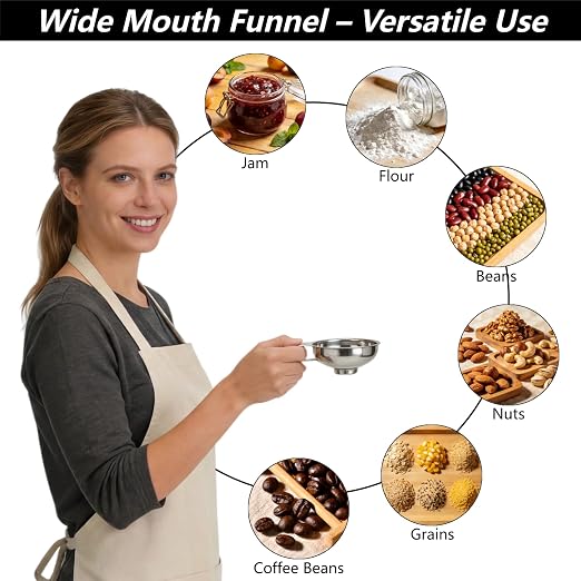 Stainless Steel 2 Pack Funnel Set Long Spout Funnel for Narrow Neck Bottles (Oil, Sauce) Wide Mouth Funnel for Mason Jars, Canning with 200μm Fine Mesh Strainer & Removable Filters (Small Set)
