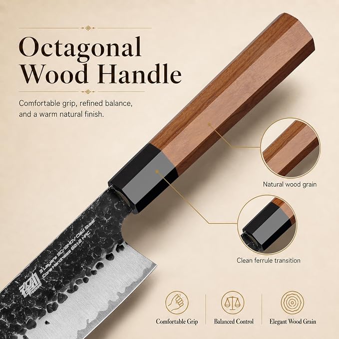 FINDKING Kitchen Knife Set with Individual Wooden Blocks, 4 Japanese Knives with Walnut Edge Guards, High Carbon Steel Blades, for Meat, Fruits, Vegetables, Dynasty Series