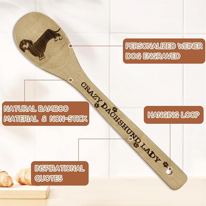 Dachshund Gifts for Women 6PCS Unique Dachshund Print Wooden Spoons Gifts Set with Keychain, Dachshund Decor Weiner Gog Gifts for Women Mom Bestie Teacher