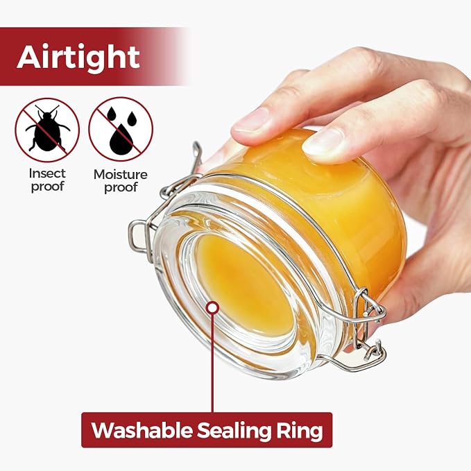 Small Glass Containers with Airtight Lids 4 oz 6 Pack Mini Jam Jars | Small Size, Labels Included, Jam Jelly Honey Jar, Wedding Favors,Handmade Candles,Diy Crafting,Leak Proof,BPA-Free