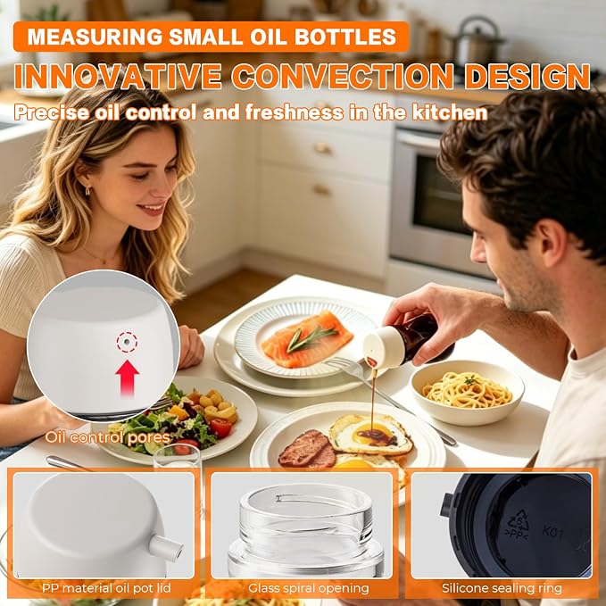 4PCS Oil dispenser Set, 580ML Borosilicate Glass 3-in-1 oil bottle with 3-Piece Mini Kit for Kitchen, Air Fryer, Camping & Baking